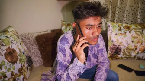 Calm Executive Talks Through Mobile Inside Hotel Suite Stock Footage 308059614