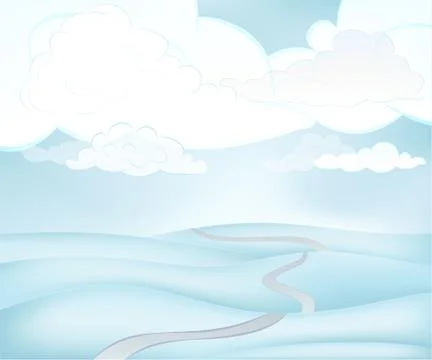 Calm free winter landscape plain with pathway and clouds vector illustration Illustrazione stock