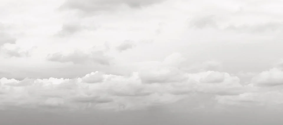 Calm gray sky over distant horizon with soft clouds and wide open space Stock-Fotos