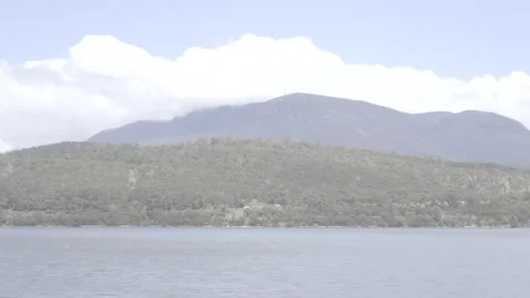 Calm Lake with Mountain Range and Clouds Reflected in Water Stock Footage 328197192