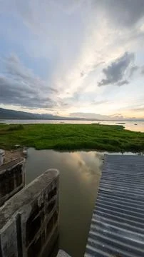 Calm Lake at Sunset with Greenery Stock Photos