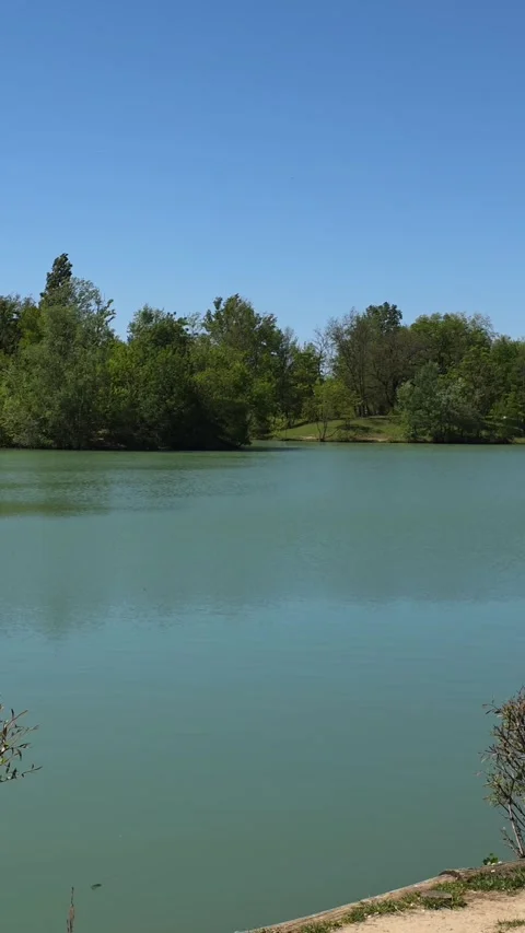 Calm Lakeside View  at Lac de Labège, Toulouse, France Stock Footage 322103288