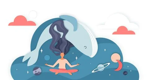 Calm Meditation Under Whale Cloud Shadow イラスト素材