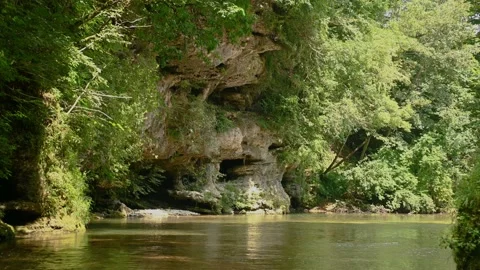 Calm narrow river flowing through glacial canyon Stock Footage 137450478