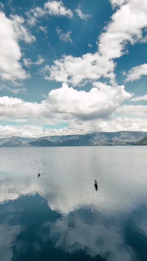Calm Ocean Surface Reflecting Fluffy Clouds and Sky 库存影片 342267821