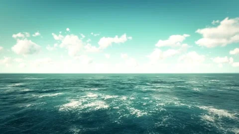 Calm ocean wave landscape with beautiful blue sky wallpaper background HD Stock Footage 336579729