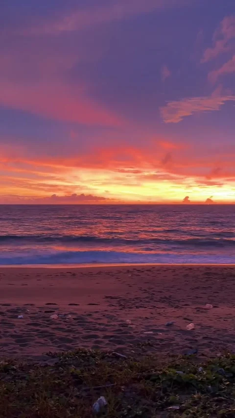 Calm Ocean Waves Breaking on Beach at Sunset Stock Footage 342267177