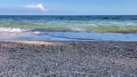 Calm Ocean Waves Washing Over Sandy Beach Shore Stock Footage 334985886