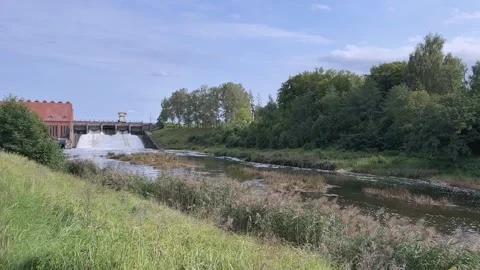 Calm River and Dam in Green Landscape Concept of Balance Nature Video stock 336461223