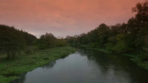 Calm river during sunset. Rural landscape of Europe.  Stock-Footage 70483155