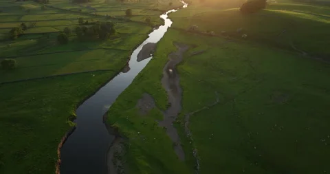 Calm river in a green valley Stock Footage 248904608