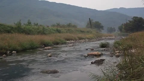 Calm River with Mountain Landscape. Stock Footage 304972994