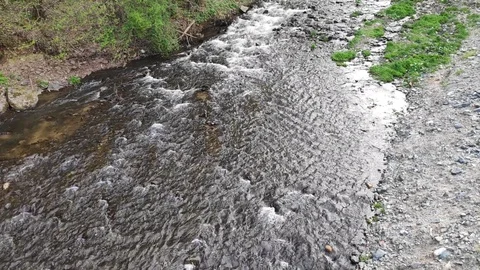 Calm river running in a cloudy day near Sofia Stock Footage 129399431