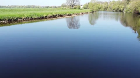 Calm River Tees With Reflections,Broken Scar Stock Footage 188468893
