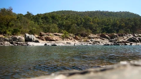 Calm River Water with Wind Ripples and Natural Texture in Forest Landscape Stock Footage 333793989