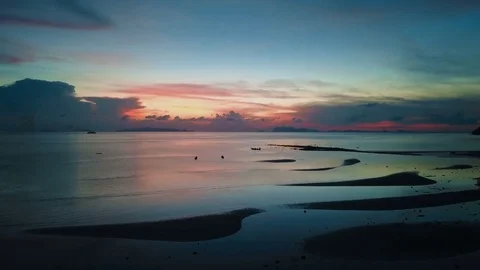Calm Sea at Sunset. Aerial View. Lifting Up Stock Footage