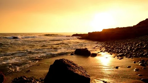 The calm sea in a very cloudy sunset in Spain Stock-Footage 83894693