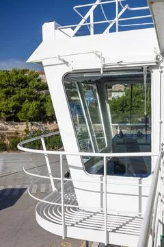 Calm Sea View From A Boat Deck Over A Tranquil Coastal Landscape Stock Photos