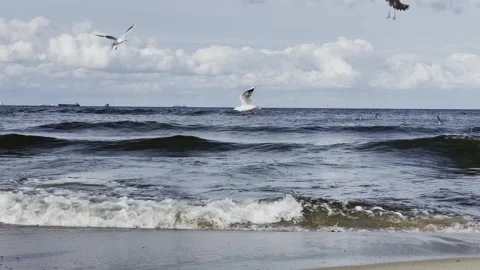 Calm Sea Waves Under Cloudy Sky Stockbeeldmateriaal 344056306