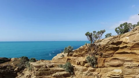 Calm sea,Container ship on background Stock Footage 75777836
