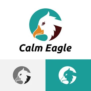 Calm Smiling Eagle Falcon Hawk Head Circle Logo Stock Illustration