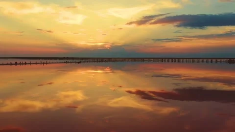 Calm smooth lake at sunset Stock Footage 146322185