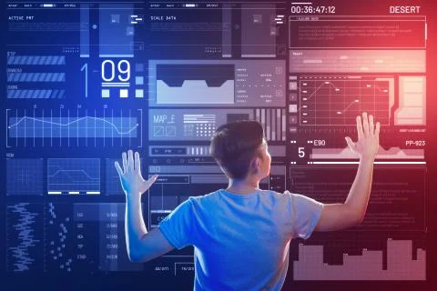 Calm software developer touching the screen while working in the office Stockfoto's