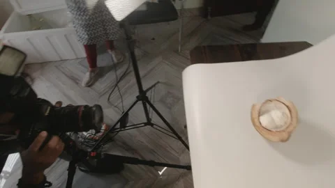 Calm Studio Shot of Coconut Half with Photography Setup in View Stock Footage 323438658