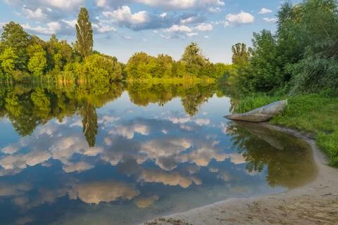 Calm summer evening on the river 스톡 사진