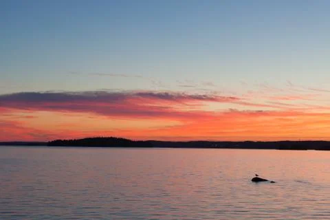 Calm sunset and clouds over lake Stock Photos