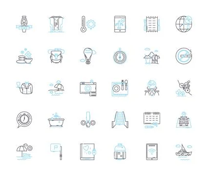 Calm tranquility linear icons set. Serenity, Peace, Tranquility, Calmness Stock Illustration