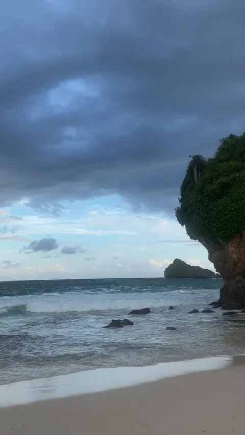 Calm Tropical Beach View Under Cloudy Sky Stock Footage 334527609