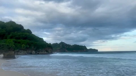 Calm Tropical Beach View Under Cloudy Sky Stock Footage 334528180