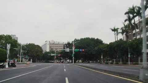 Calm Urban Drive Empty Road Shrubs Buildings(Taipei City, Taiwan)(2025.03.30) Stock Footage 306538716