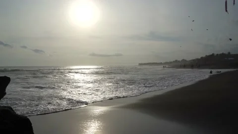 Calm view of Sunset near the Beach with water waves Stock Footage 212545477