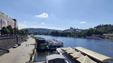 Calm Vltava River View Distant Bridges Prague May 30 2026 Stock Footage 336280995