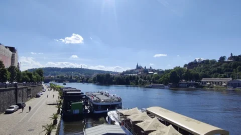 Calm Vltava River View Distant Bridges Prague May 30 2026 Stock Footage 336280997