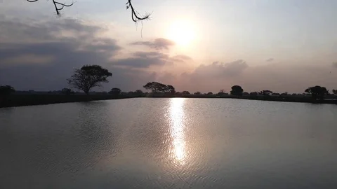 Calm water blowing because of the wind when sunset Stock Footage 113597799
