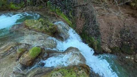 Calm water flows over mossy stones. Mount Ozren Vidéo 330552061