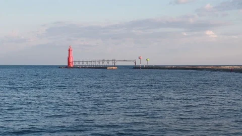 Calm waters and lighthouse Stock-Footage 94049313