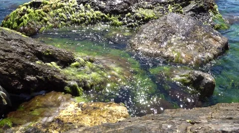 Calm waves hitting the rocks Stock Footage 68681330