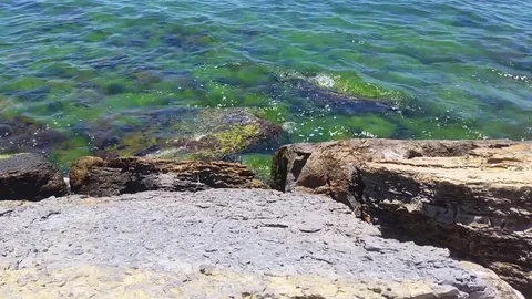Calm waves hitting the rocks Stock Footage 71758396