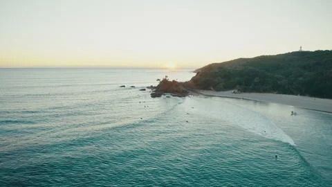 Calm Waves Rolling Toward Byron Bay Beach Stock Footage 327851668