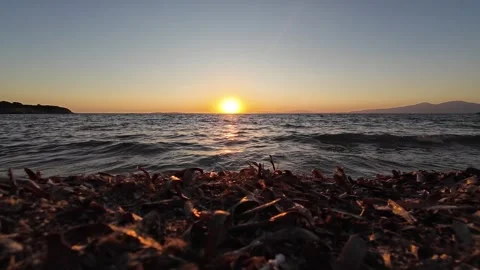 Calm Waves at Sunset 4K - Relaxing Beach Scene on the Aegean Sea. Didim.Turkey Stock Footage 312612211