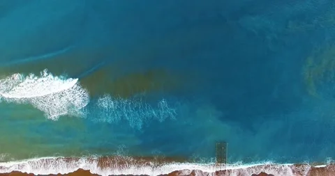 Calm Waves Top Drone Shot at Sandy Beach Stock Footage 149885735