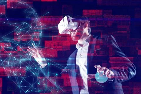 Calm web developer using virtual reality while working with holograms Stock Photos