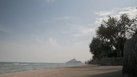 Calm white beach sea waves in Thailand, Hua Hin Stock Footage 79482505