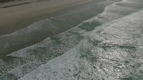 Calm White Waves Crawling Over The Shore Of Razo Beach. Aerial Shot Stock Footage 237918205