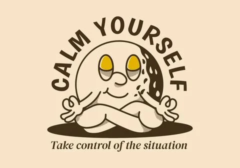 Calm yourself, take control of the situation. Mascot character of golf ball.. Illustrazione stock