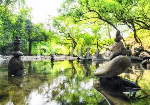 Calm Zen meditate and spiritual pond background Stock Photos